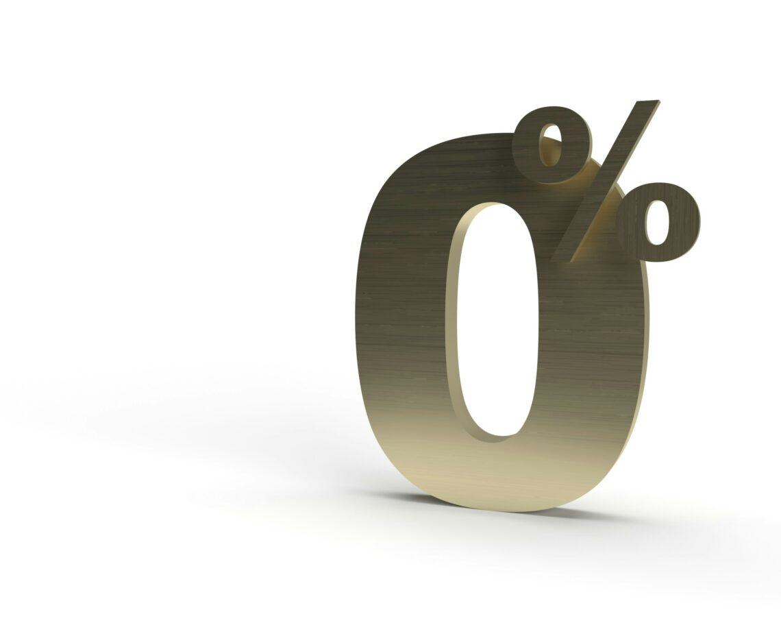 3D rendering of a wooden 0% sign