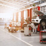 car repair station with soft-focus and over light in the background
